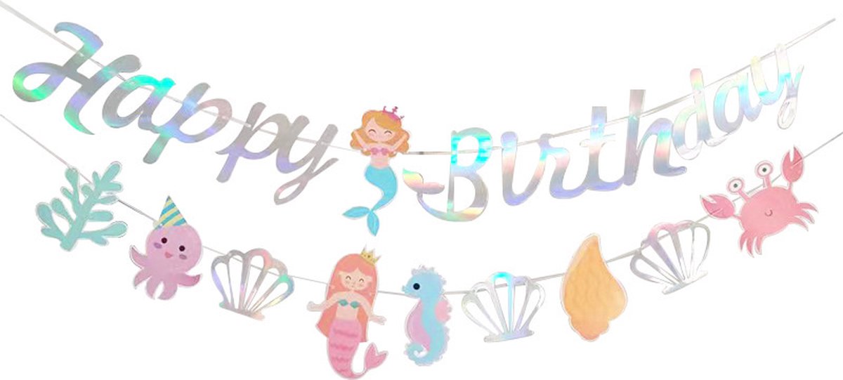 Zeemeermin Versiering Mermaid Feestartikelen Happy Birthday Slinger Kinderfeestje Slingers Verjaardag Versiering