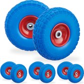 Relaxdays 8x steekwagenwiel - 4.1/3.5-4 - rubber - bolderkarwiel - antilekband blauw-rood