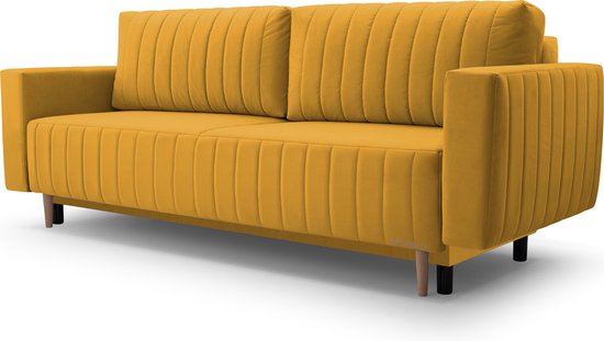 Elegante Sofa met Slaapfunctie, Moderne Sofa, Modern Interieur, Woonkamer, Slaapkamer, Kamer, Slaapbank, Sofa, Bank, Slaapbank - Riven (Geel)