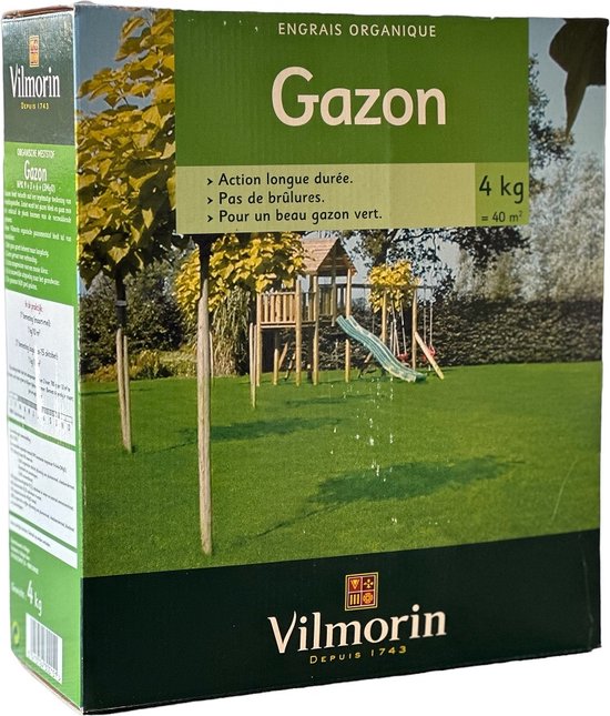 Vilmorin Organische Minerale Meststof Gazon 4 kg - Zeer lange werking, geen verbranding, mooi groen gazon