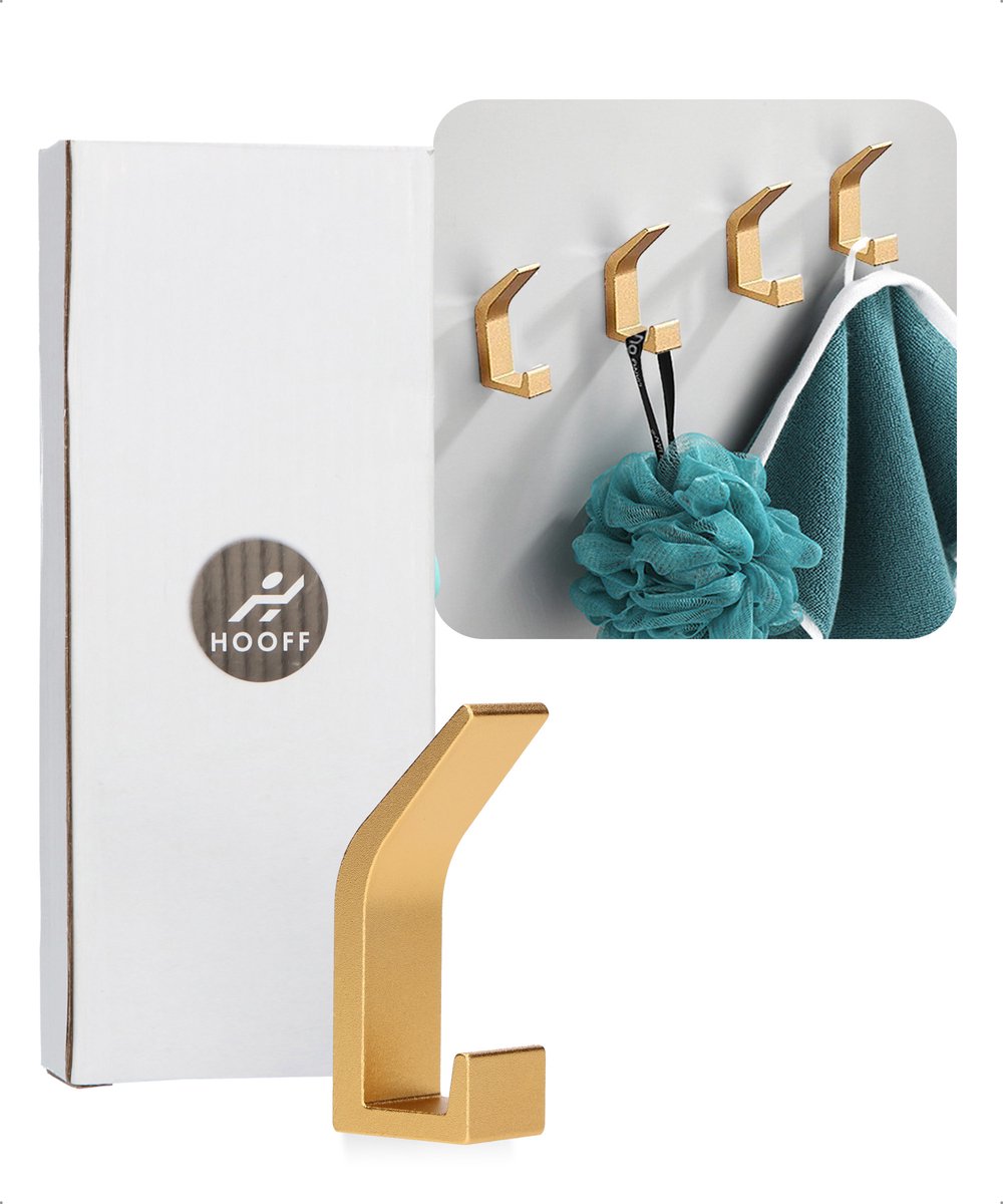 Wandhaak - Muurhaak - Goud - Jashaak - Handdoekhaakjes - Kapstokhaak - 3M Plakstrip - Ophanghaken - Set van 4 - Zonder Boren