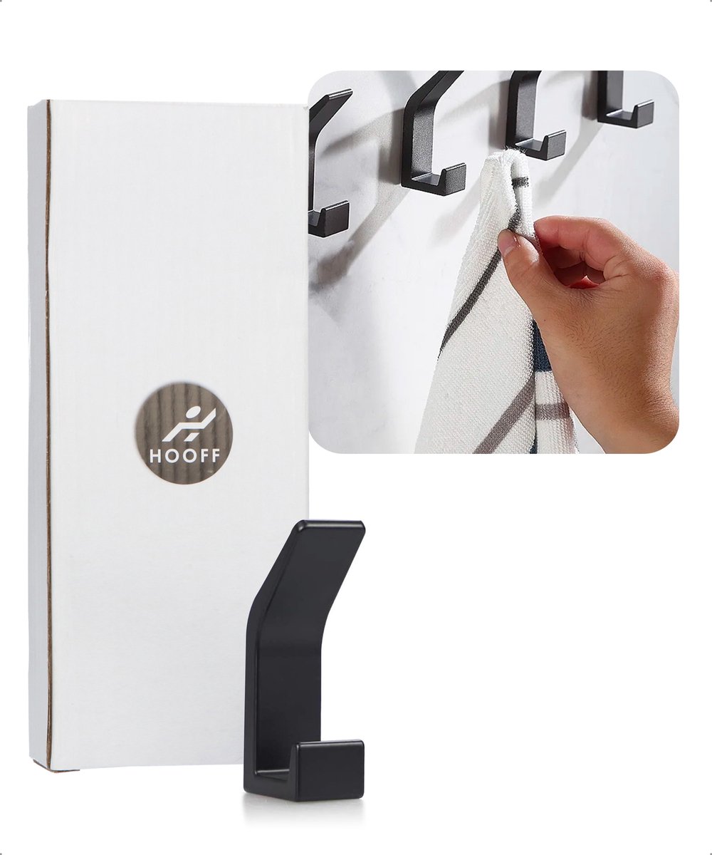 Wandhaak - Muurhaak - Zwart - Jashaak - Handdoekhaakjes - Kapstokhaak - 3M Plakstrip - Ophanghaken - Set van 2 - Zonder Boren