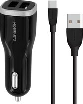 Mobiparts Car Charger Dual USB 24W/4.8A + USB-C Cable - Zwart