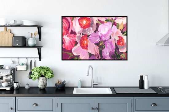 Cadre photo avec affiche - Rose - Orchidée - Fleurs - Couleurs - Botanique - 120x80 cm - Cadre pour affiche