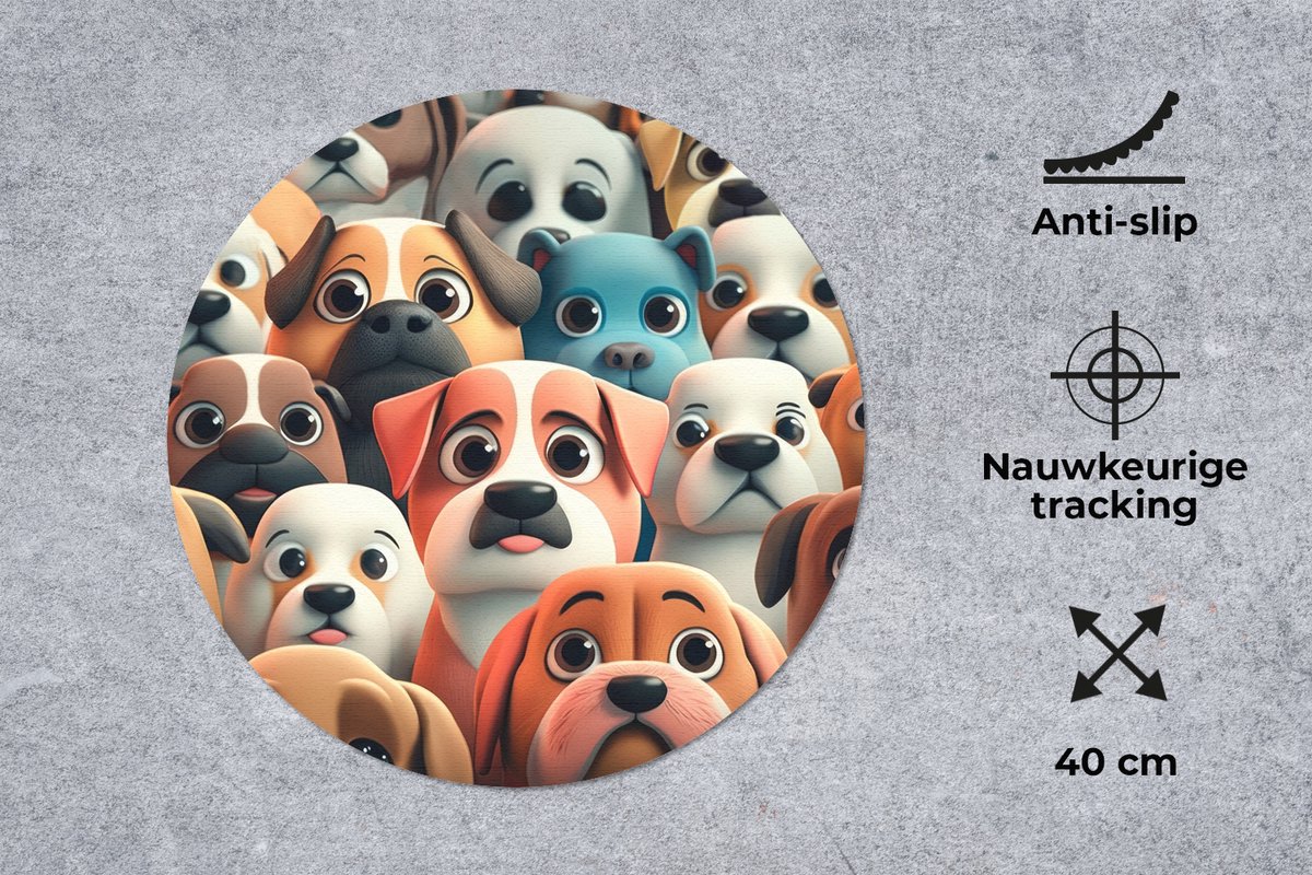 Muismat rond 40x40 cm - Mousepad Hond - Dieren - Patronen - Bruin - Meiden - Jongens - Ronde muismatten