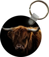 Sleutelhanger - Schotse Hooglander - Horens - Zwart - Dieren - Natuur - Wild - Koe - Plastic - Rond - Uitdeelcadeautjes