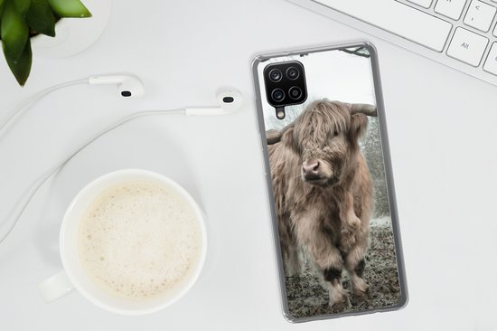 Coque de téléphone compatible avec Samsung Galaxy A12 - Highlander écossais - Forêt - Brume - Vache - Animaux - Nature - Coque en Siliconen