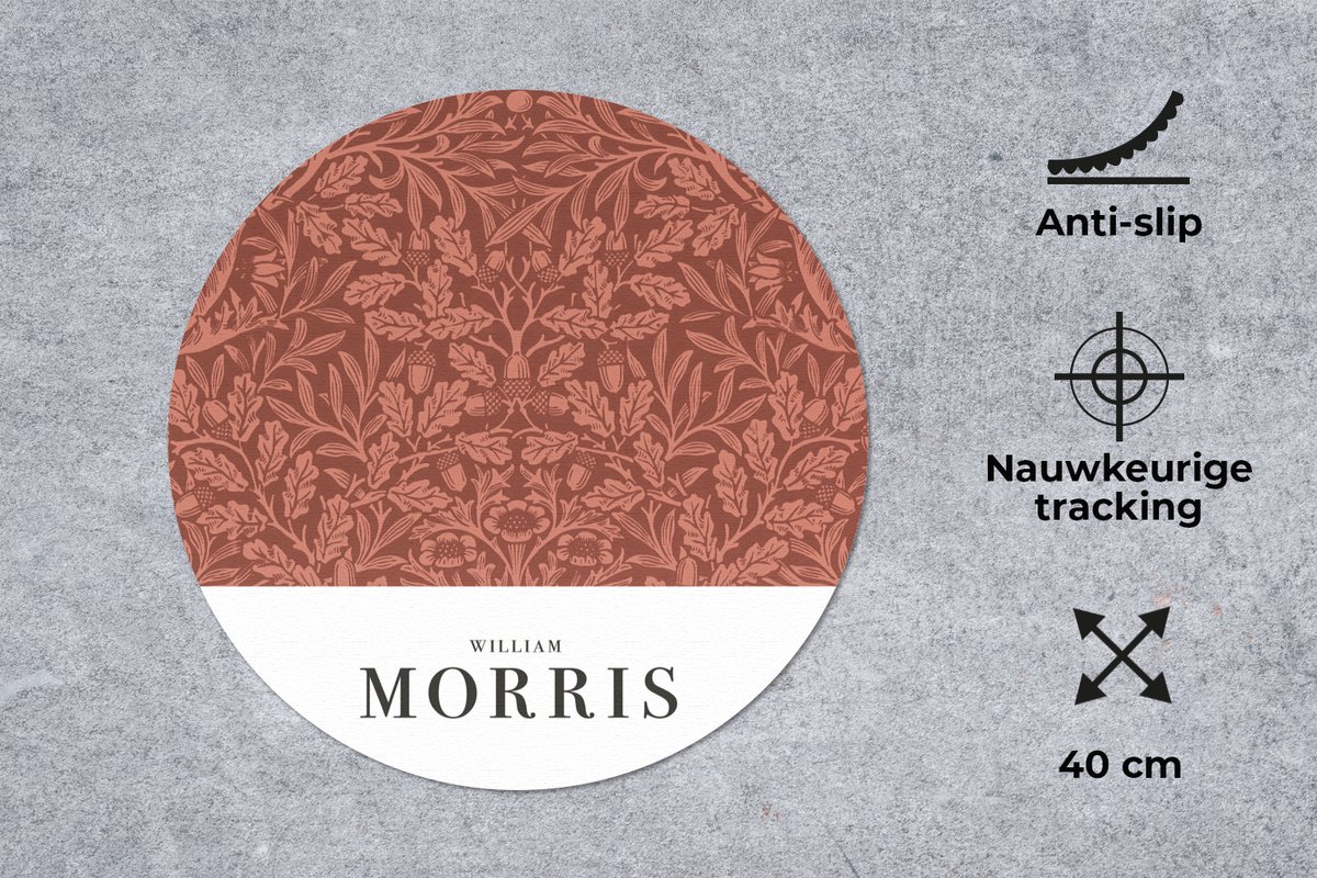 Muismat rond 40x40 cm - Mousepad Bladeren - Planten - Morris - Bruin - Ronde muismatten