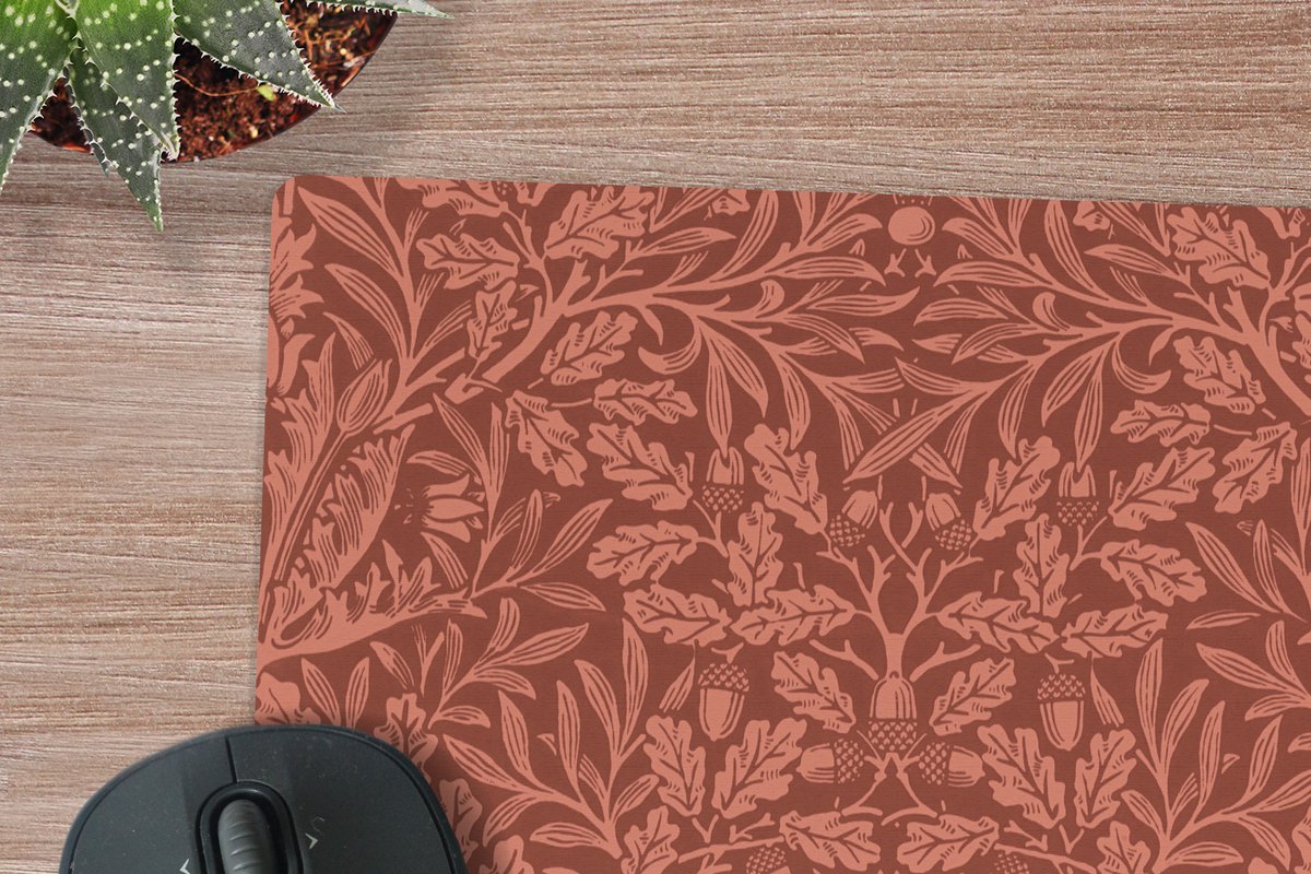 Muismat XXL 40x40 cm - Bureau onderlegger - Bureau mat Bladeren - Planten - Morris - Bruin - Bureaumat - Gaming mousepad xl - Bureaulegger groot - Computer deskmat