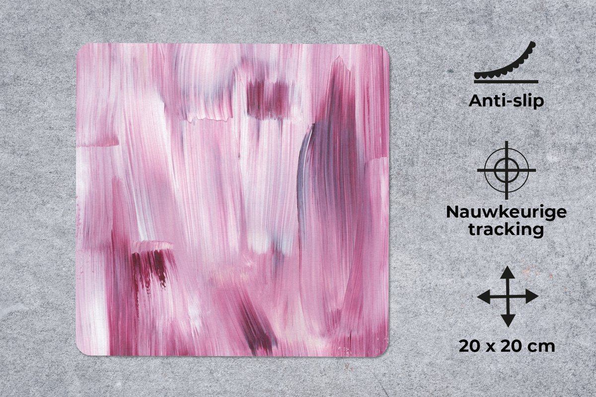 Muismat 20x20 cm - Mousepad Kleuren - Verf - Schilderij - Roze - Muismatten