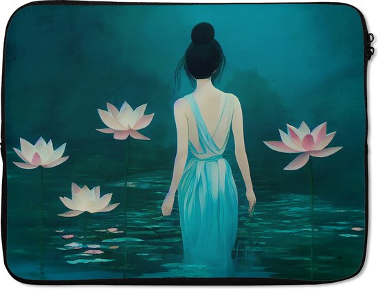 Housse ordinateur 17 pouces Femme Portrait Water Fleurs