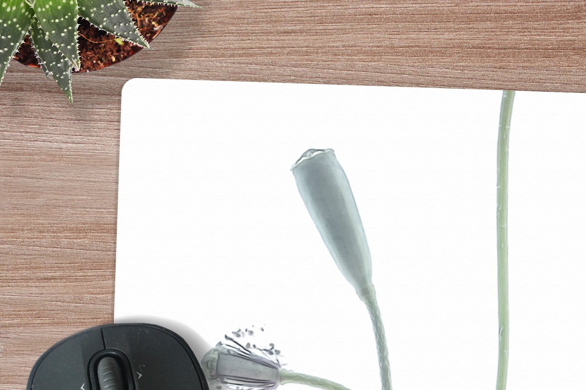 Muismat XXL 90x60 cm - Bureau onderlegger - Bureau mat Klaproos - Bloemen - Lente - Wit - Bureaumat - Gaming mousepad xl - Bureaulegger groot - Computer deskmat