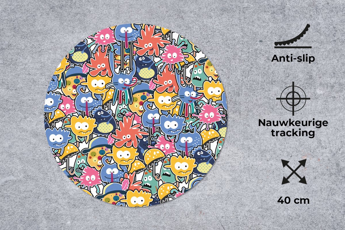 Muismat rond 40x40 cm - Mousepad Design - Grappig - Abstract - Rood - Blauw - Kids - Ronde muismatten