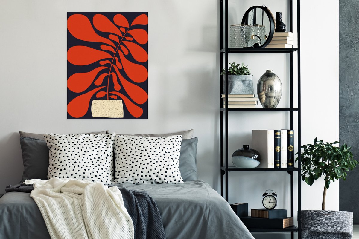 Poster Plant - Rood - Abstract - Vaas - 60x80 cm