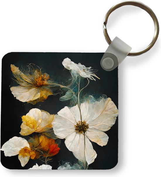 Sleutelhanger - Uitdeelcadeautjes - Bloemen - Planten - Zwart - Wit - Plastic