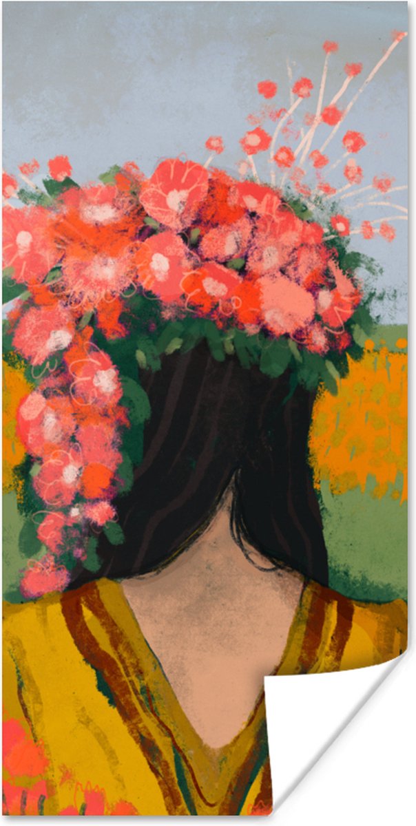 Portret - Bloemen - Vrouw - Rood
