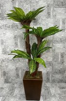 Cordyline - kunstplant - H 100 cm breedte 70 cm - incl. chique houten pot - geelgroene bladeren - Dromist