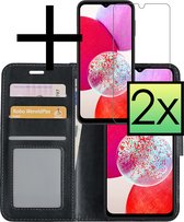 Hoes Geschikt voor Samsung A14 Hoesje Book Case Hoes Flip Cover Wallet Bookcase Met 2x Screenprotector - Zwart