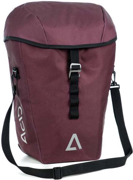 ACID Fietstas CITY 20 SMLink - Reflecterende elementen - Regenhoes - Inh. 20L - Nylon - L47xB30xH15 cm - Rood