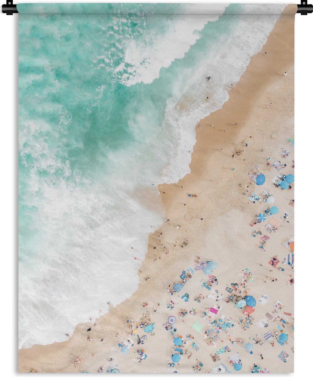 Wandkleed - Wanddoek - Zee - Strand - Parasols - Zomer - 120x160 cm - Wandtapijt