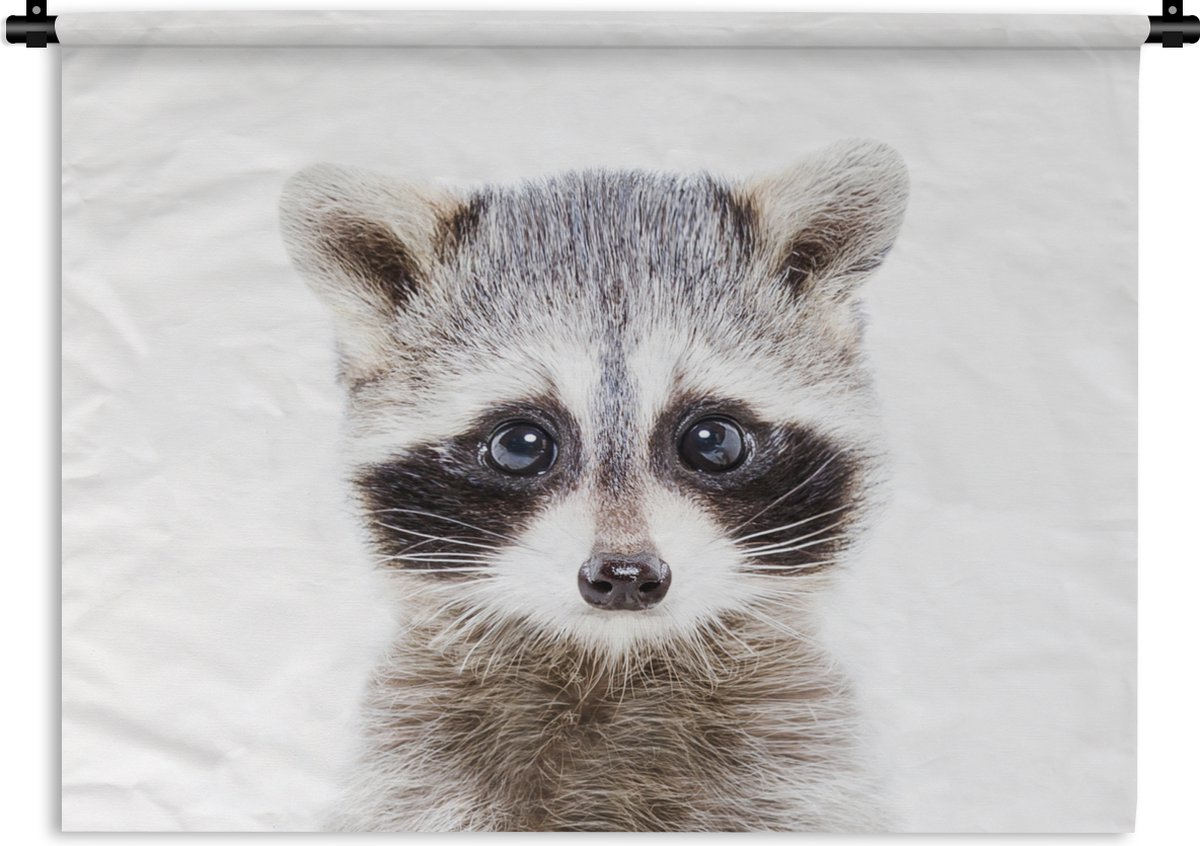 Wandkleed - Wanddoek - Wasbeer - Dieren - Natuur - Wit - 60x45 cm - Wandtapijt