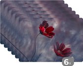 Placemat - Placemats kunststof - Bloemen - Rood - Planten - Natuur - 45x30 cm - 6 stuks - Hittebestendig - Anti-Slip - Onderlegger - Afneembaar