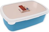 Broodtrommel Blauw - Lunchbox - Brooddoos - Deur - Rood - Pastel - Architectuur - 18x12x6 cm - Kinderen - Jongen