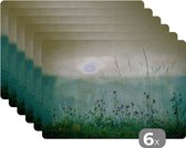 Placemat - Placemats kunststof - Natuur - Vintage - Bloemen - Zon - 45x30 cm - 6 stuks - Hittebestendig - Anti-Slip - Onderlegger - Afneembaar