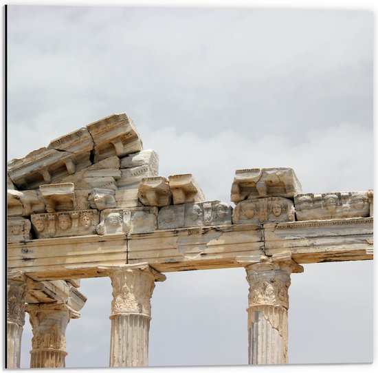 Dibond - Tempel van Apollon in Delphi, Turkije - 50x50 cm Foto op Aluminium (Wanddecoratie van metaal)