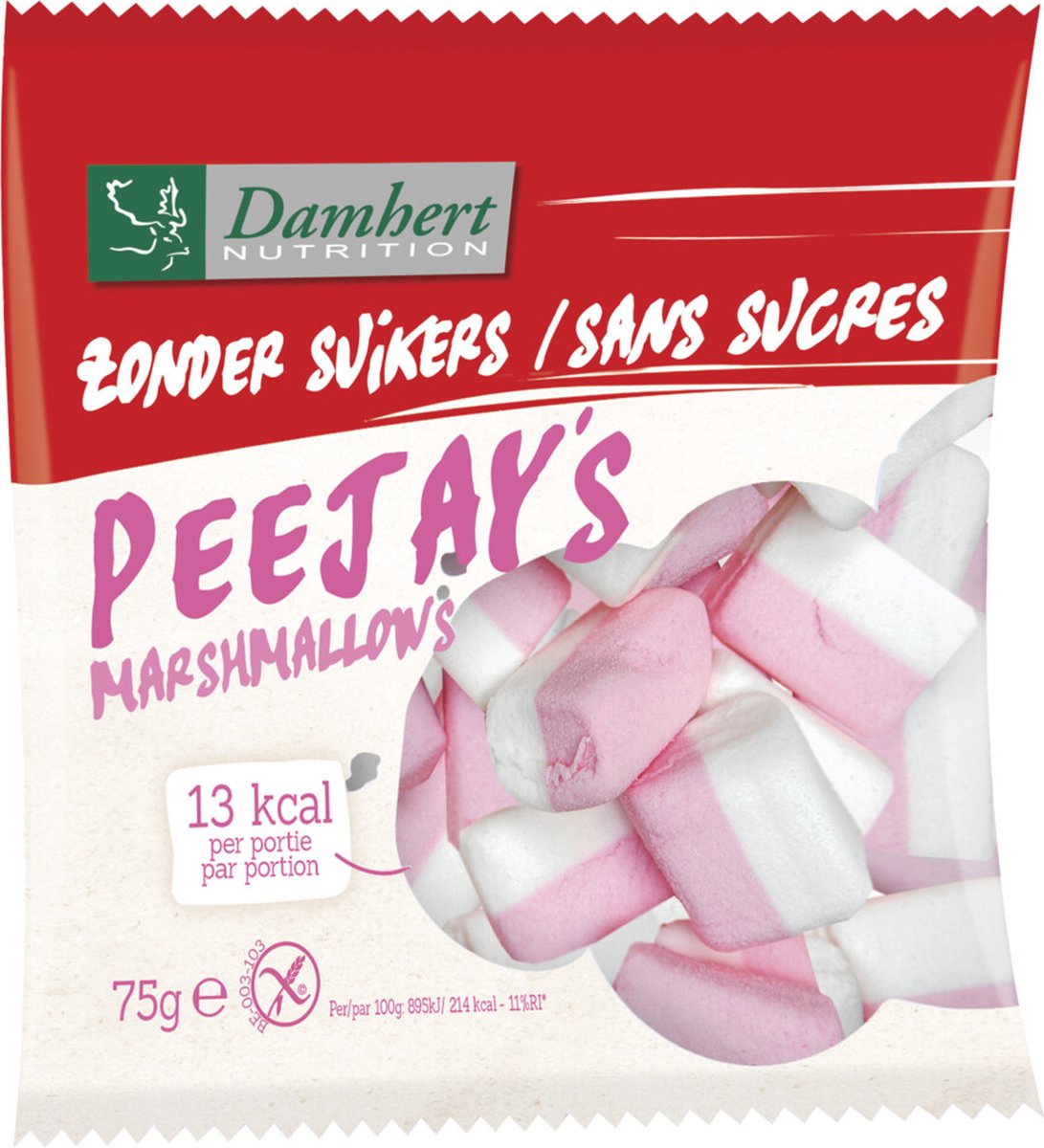 Damhert Peejays Marshmallows Zonder Suikers 75 gr