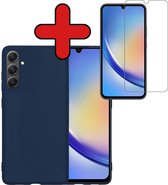 Hoesje Geschikt voor Samsung A34 Hoesje Siliconen Case Hoes Met Screenprotector - Hoes Geschikt voor Samsung Galaxy A34 Hoes Cover Case - Donkerblauw