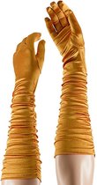 Apollo - Satijnen handschoenen gerimpeld - Goud - One Size - Kanten handschoenen - Bruidshandschoenen - Lange handschoenen - Carnaval