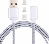 1m 2.4A magnetische Micro USB USB-C Type-C 8 Pin Data Sync oplaadkabel iPhone / iPad / Galaxy / Huawei / Xiaomi / LG / HTC / telefoons (zilver)