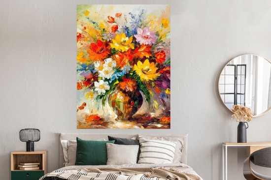 Affiche Fleurs - Colorée - Peinture à l'huile - Pot de fleurs - 120x160 cm XXL