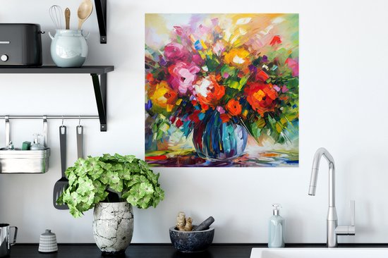 Poster Fleurs - Coloré - Pot de fleurs - Peinture à l'huile - 50x50 cm