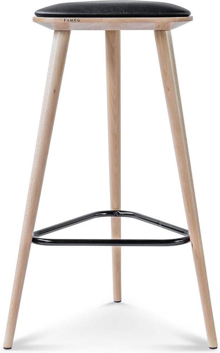 Fameg Finn houten barkruk whitewash met Zitkussen - 78 cm
