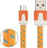 2m Micro USB naar USB data / oplaadkabel in geweven stijl, voor Samsung / Huawei / Xiaomi / Meizu / LG / HTC en andere smartphones (oranje)