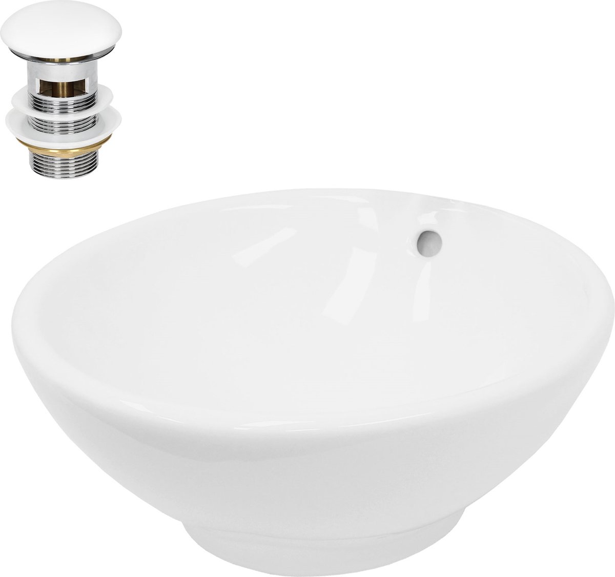 Wastafel incl. afvoerset wit met overloop Ø 42x17 cm wit keramiek LuxeBath