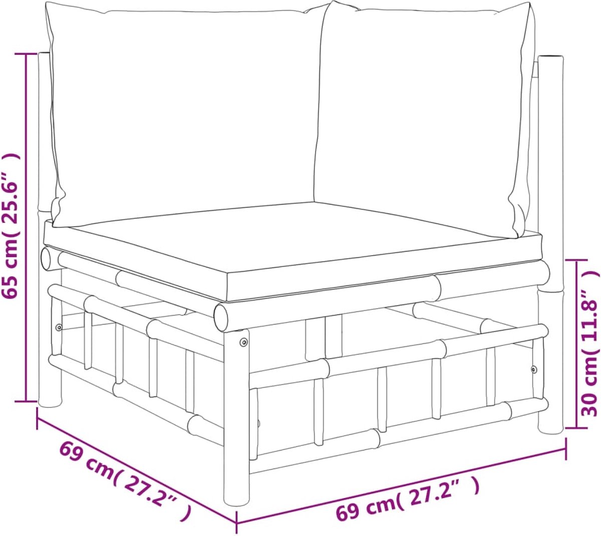 vidaXL 9-delige - Loungeset - met - kussens - bamboe - donkergrijs