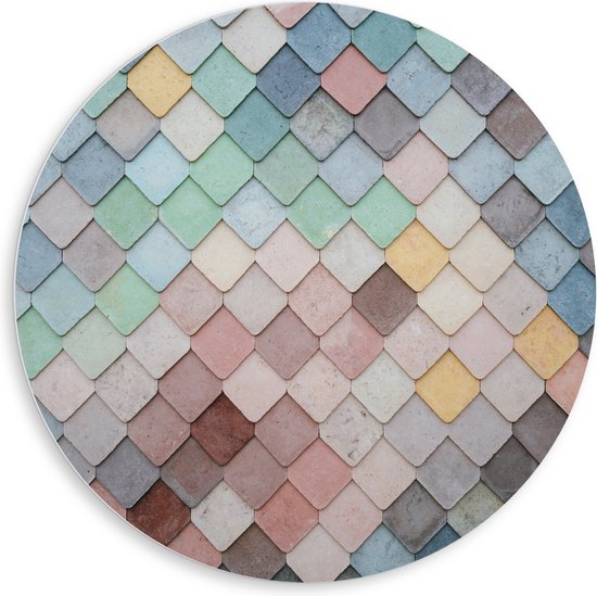 PVC Schuimplaat Muurcirkel - Wand met Driehoekvormige Textuur in Verschillende Kleuren - 80x80 cm Foto op Muurcirkel (met ophangsysteem)