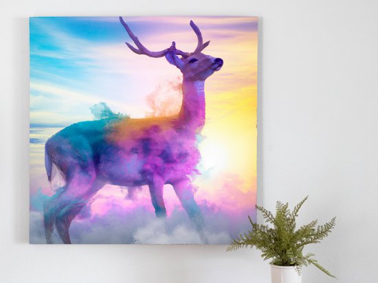 Deer Clouds kunst - 60x60 centimeter op Canvas | Foto op Canvas - wanddecoratie