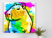 No Cap Capybara kunst - 80x80 centimeter op Canvas | Foto op Canvas - wanddecoratie