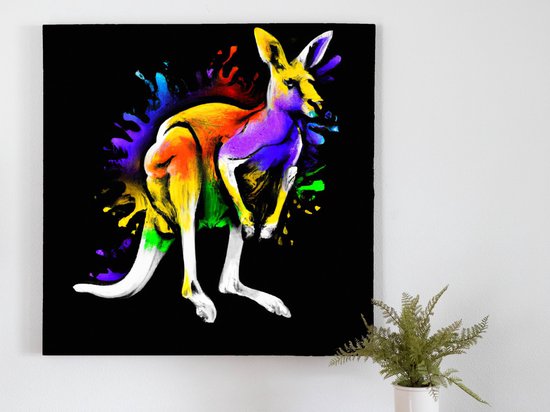Vibrant rainbow roo | Vibrant Rainbow 'roo | Kunst - 60x60 centimeter op Canvas | Foto op Canvas - wanddecoratie schilderij