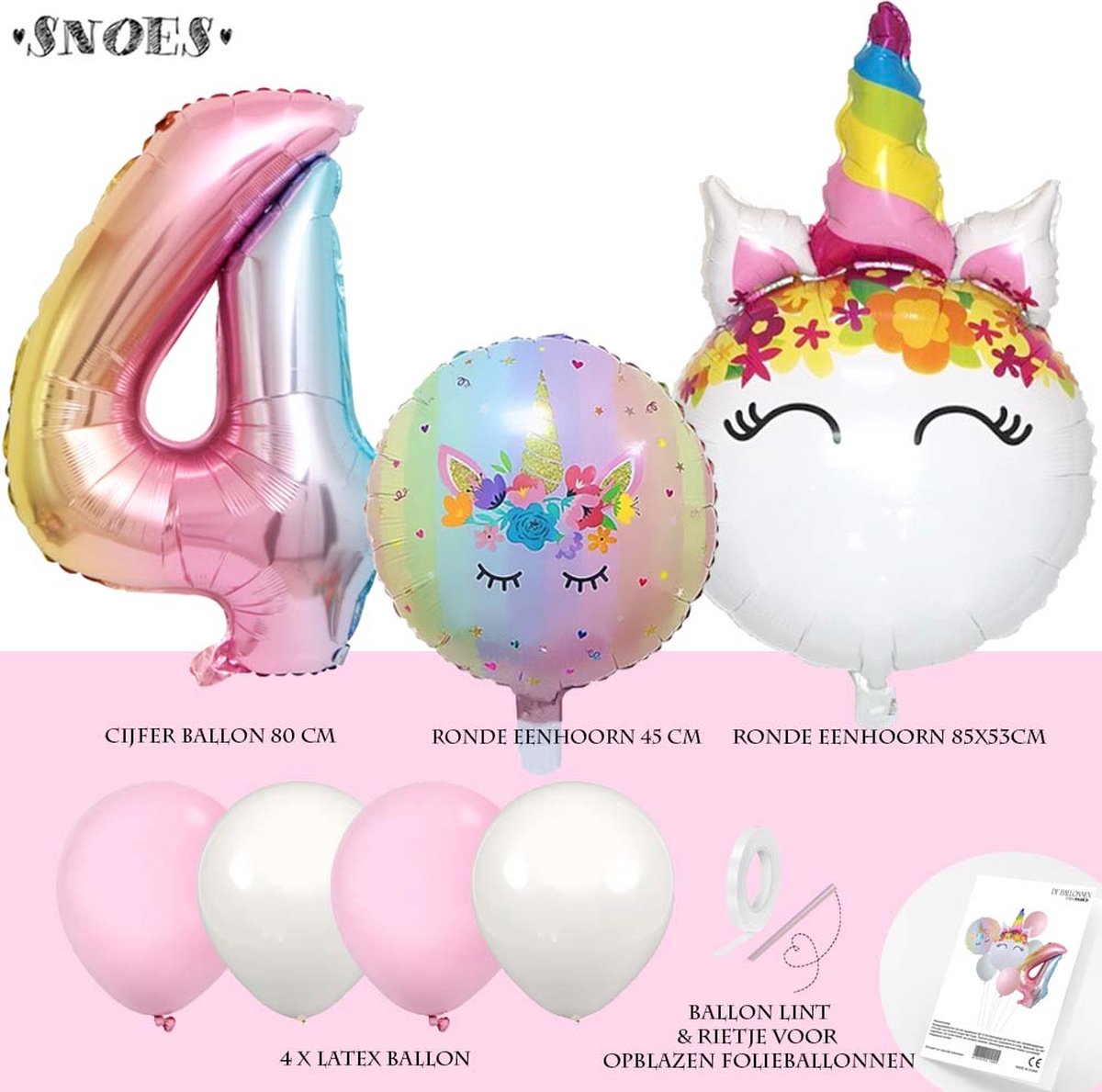 Opblaasbare ballonnen Eenhoorn 33 cm, 5 stuks