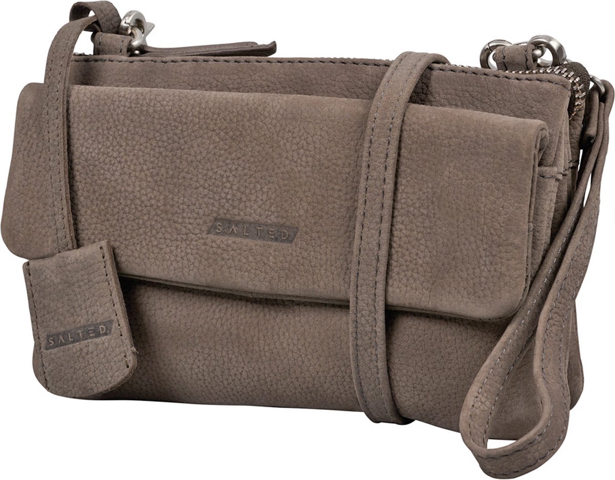 Salted Leren Dames Schoudertasje Minibag - Clutch - Nubuck Leer - Taupe