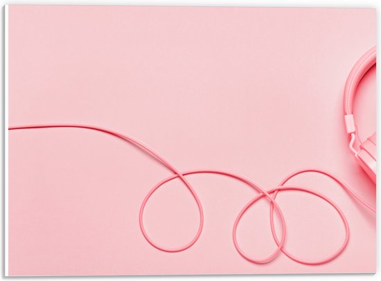 PVC Schuimplaat - Roze Koptelefoon tegen Roze Achtergrond - 40x30 cm Foto op PVC Schuimplaat (Met Ophangsysteem)