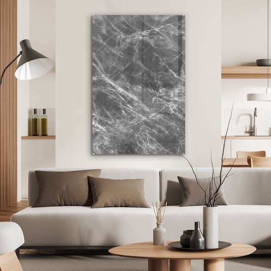 MuchoWow® Peinture sur verre 80x120 cm - Peinture sur verre acrylique - Marbre - Structure - Grijs - Wit - Photo sur verre - Peintures