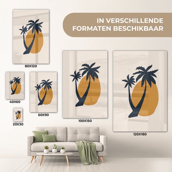 MuchoWow® Peinture sur verre 20x30 cm - Peinture sur verre acrylique - Palmier - Soleil - Pastel - Photo sur verre - Peintures