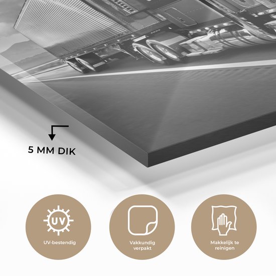 MuchoWow® Peinture sur Verre - Camion - noir et blanc - 180x120 cm - Peintures sur Verre Acrylique - Photo sur Glas