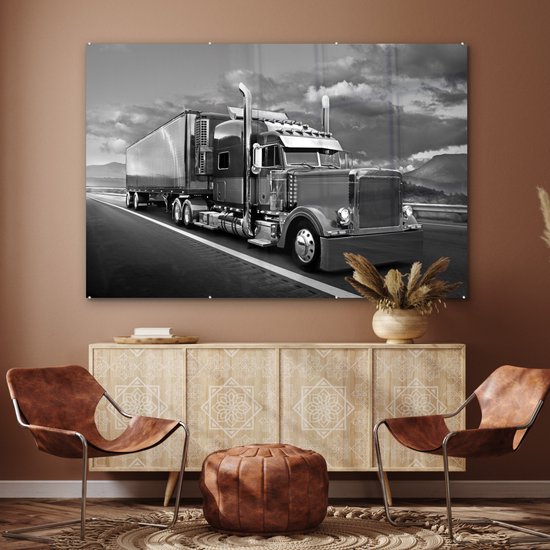 MuchoWow® Peinture sur Verre - Camion - noir et blanc - 180x120 cm - Peintures sur Verre Acrylique - Photo sur Glas